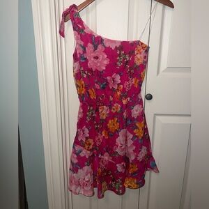 One shoulder pink dress, S